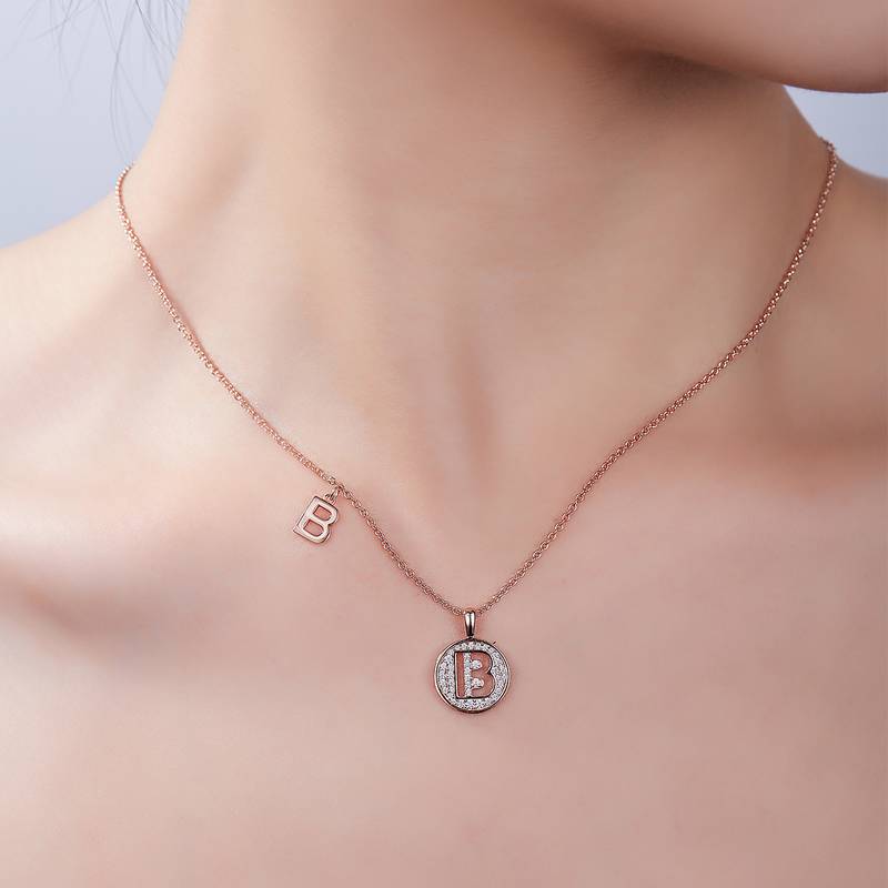 B pendant S925 silver plated rose gold Moissanite diamond light luxury letter necklace